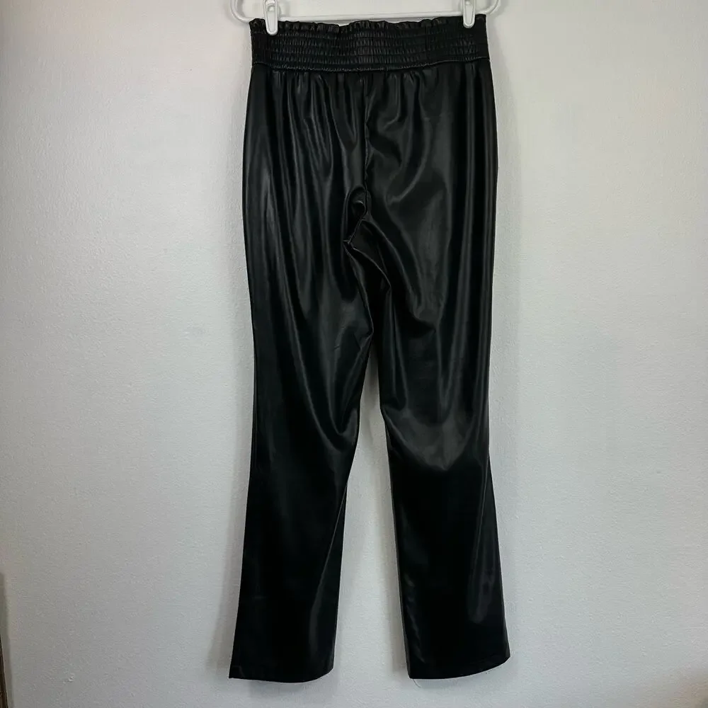 Joie Smocked Waist Faux Leather Pants Pull On Straight Leg MED - Picture 3 of 16